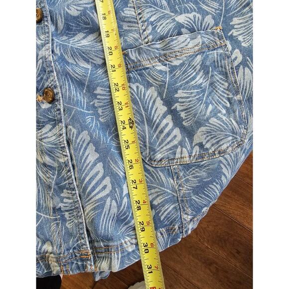 Denim & Co Tropical Floral Denim Jean Chore Jacket Blazer Women's Size L - Picture 7 of 10